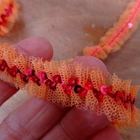 Ruban elastique resille froncee orange sequins rose metal 2