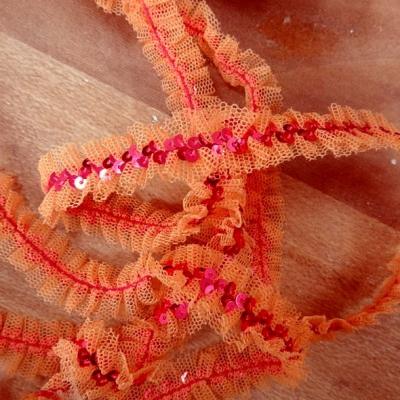 Ruban elastique resille froncee orange sequins rose metal 3 