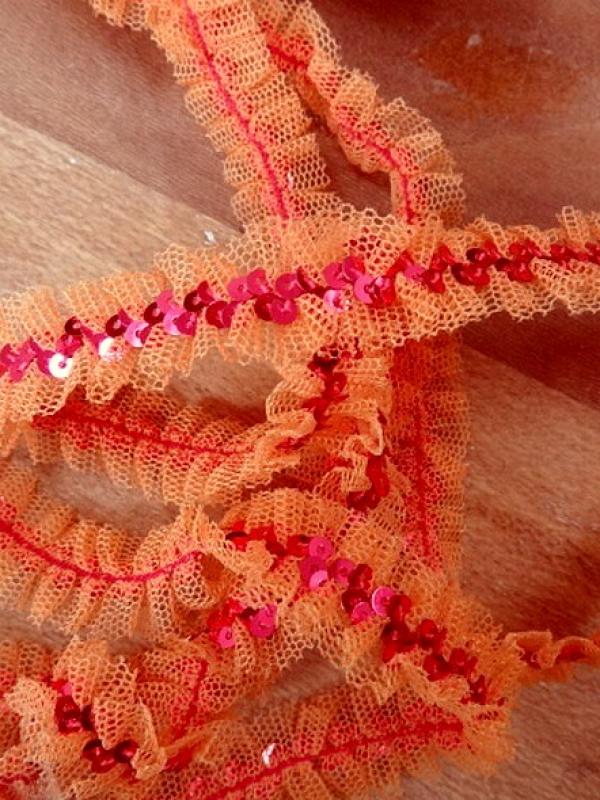 Ruban elastique resille froncee orange sequins rose metal 3 