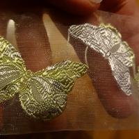Ruban organza papillons brodes jaune gris 3