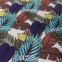 coton popeline blanche imprimé feuillage multicolore