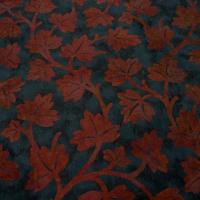 Satin ameublement bleu de prusse feuilles rouge cardinal 2