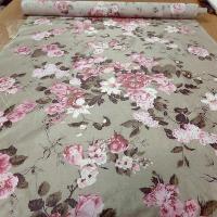 Satin coton beige fleuri rose 1 