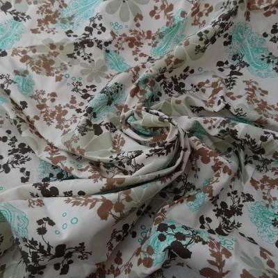 Satin coton blanc motif fleurs et cachemire turquoise et jade 1 
