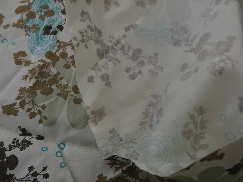 Satin coton blanc motif fleurs et cachemire turquoise et jade 3