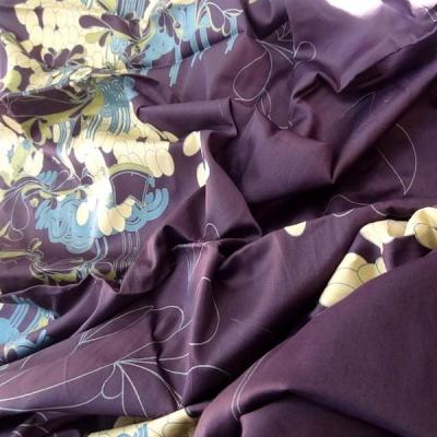 Satin coton lycra aubergine motifs japonais 1 