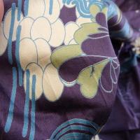 Satin coton lycra aubergine motifs japonais 3