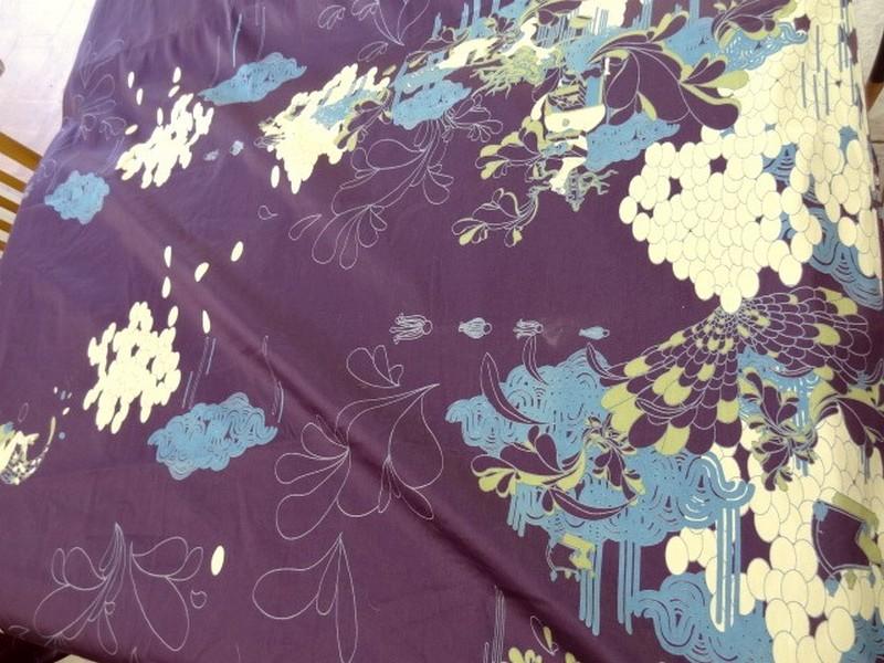 Satin coton lycra aubergine motifs japonais 5