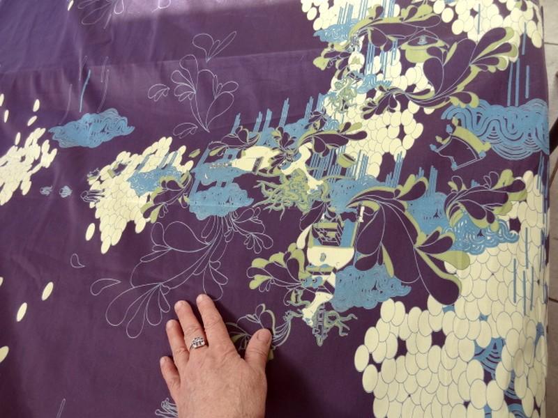 Satin coton lycra aubergine motifs japonais 6