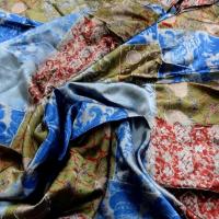 Satin coton viscose motif patchwork kaki ocre bleu bordeaux 1 