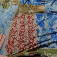Satin coton viscose motif patchwork kaki ocre bleu bordeaux 3 