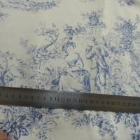 Satin de coton blanc casse motif toile de jouy bleu marine 5