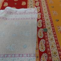 Satin de coton epais raye jaune moutarde rouge provencal 1 