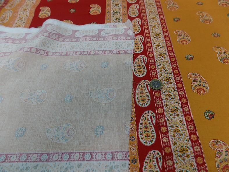 Satin de coton epais raye jaune moutarde rouge provencal 1