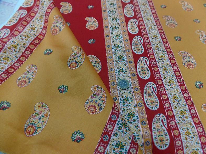 Satin de coton epais raye jaune moutarde rouge provencal 5