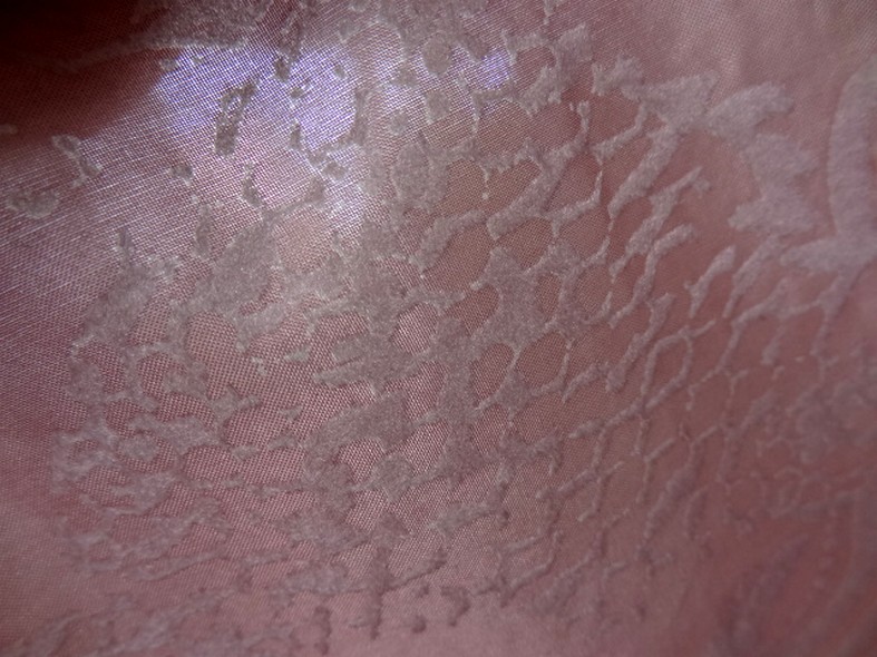 Satin de soie fin vieux rose avec applications de velours 4