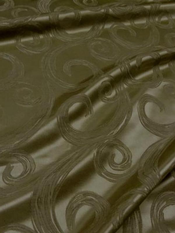 Satin façonné volutes double face kaki doré
