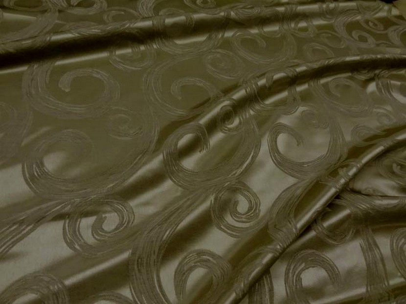 Satin façonné volutes double face kaki doré