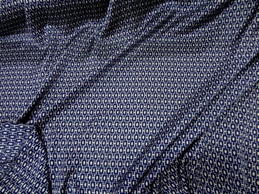 Satin fin imprimé bleu marine blanc 6