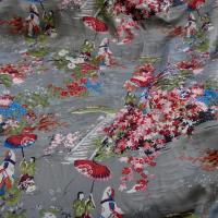 Satin fond gris motifs japonais 1 