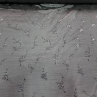 Satin taffetas doupions gris metallise fleuri 1 