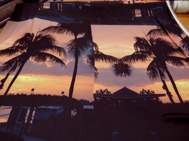 Satin viscose coucher de soleil palmiers 1 