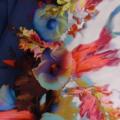 Satin viscose fleurs aquarelle marine et chair clair 2 