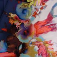 Satin viscose fleurs aquarelle marine et chair clair 2
