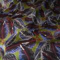 Satin viscose fond olive motif feuillage 1