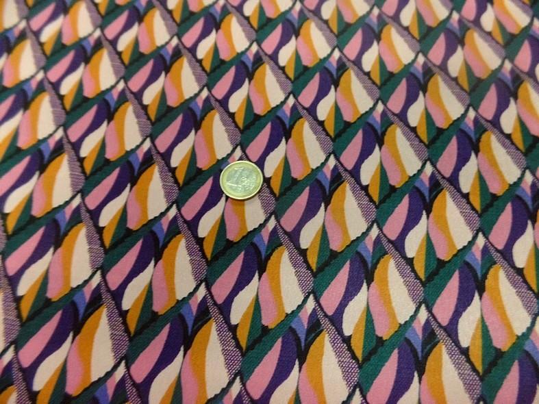 Satin viscose motif abstrait violet moutarde rose 1