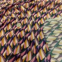 Satin viscose motif abstrait violet moutarde rose 2