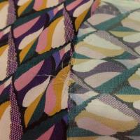 Satin viscose motif abstrait violet moutarde rose 5 