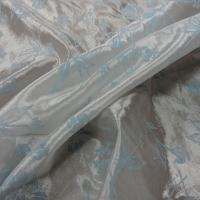 Satine blanc nacre fleurs bleu ciel en applique 1