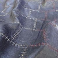 Skai motif patchwork cousu en carres bleu encre 2 