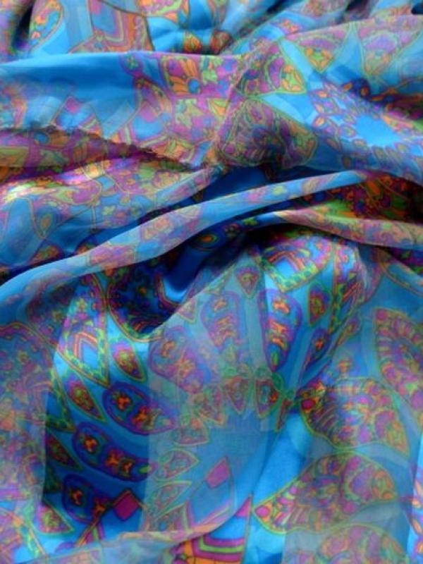 Soie bandes satin et mousseline bleu motifs cachemire 1 