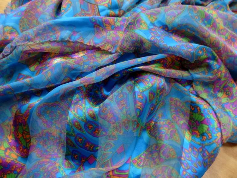 Soie bandes satin et mousseline bleu motifs cachemire 1