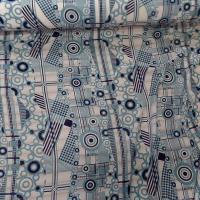 Soie fine creponnee imprimee vintage blanc et bleu