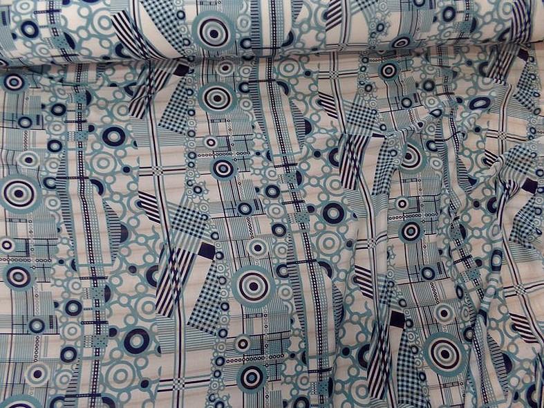 Soie fine creponnee imprimee vintage blanc et bleu