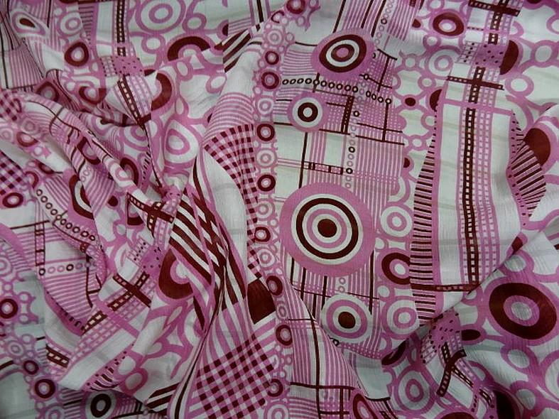 Soie fine creponnee imprimee vintage blanc et rose 2