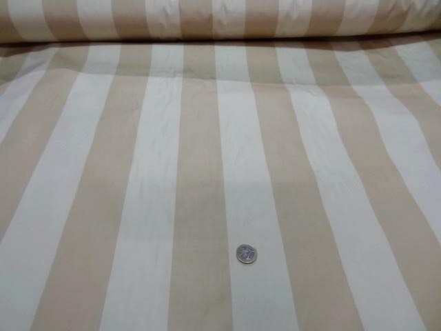 Taffetas ameublement larges rayures blanc casse beige 1