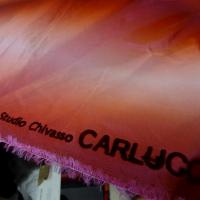 Taffetas bandes degrades grenat et orange motif velours en applique 4