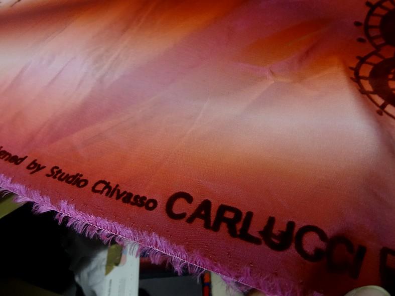 Taffetas bandes degrades grenat et orange motif velours en applique 4