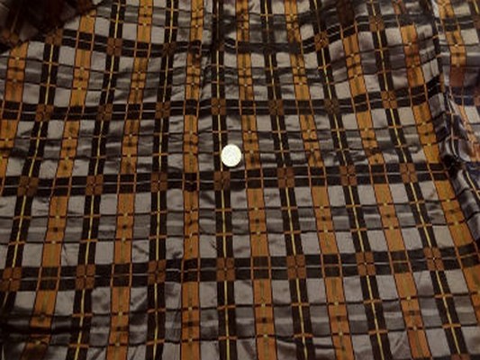 Taffetas façonné carreaux marron cuivre 01