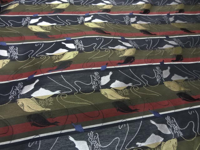 Taffetas faconne raye motifs poissons 2