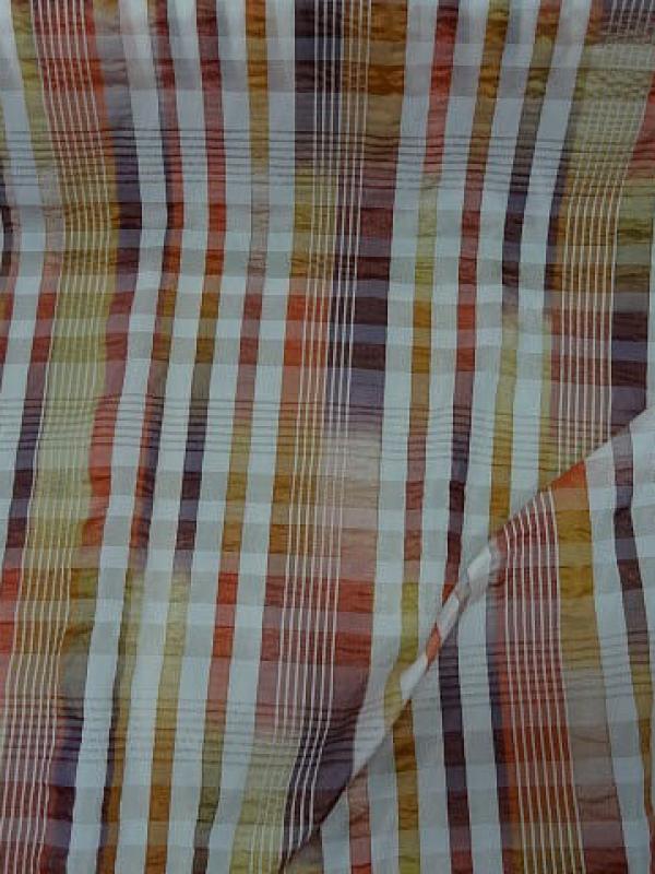 Taffetas gaufre motif madras ocre cuivre 1