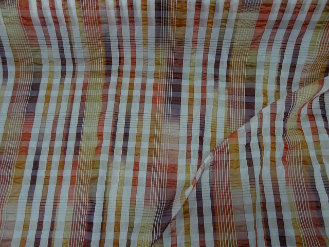 Taffetas gaufre motif madras ocre cuivre 1