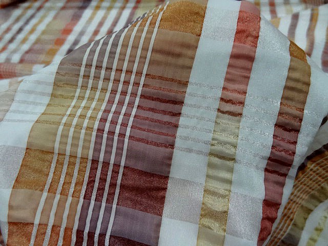 Taffetas gaufre motif madras ocre cuivre 4