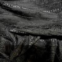 Taffetas gris mine de crayon surbrode fleuri avec frises 3