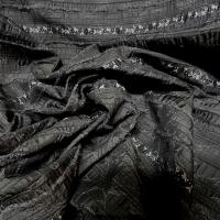 Taffetas gris mine de crayon surbrode fleuri avec frises 4