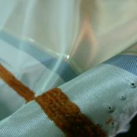 Taffetas large rayures beige dore bleu givre 3